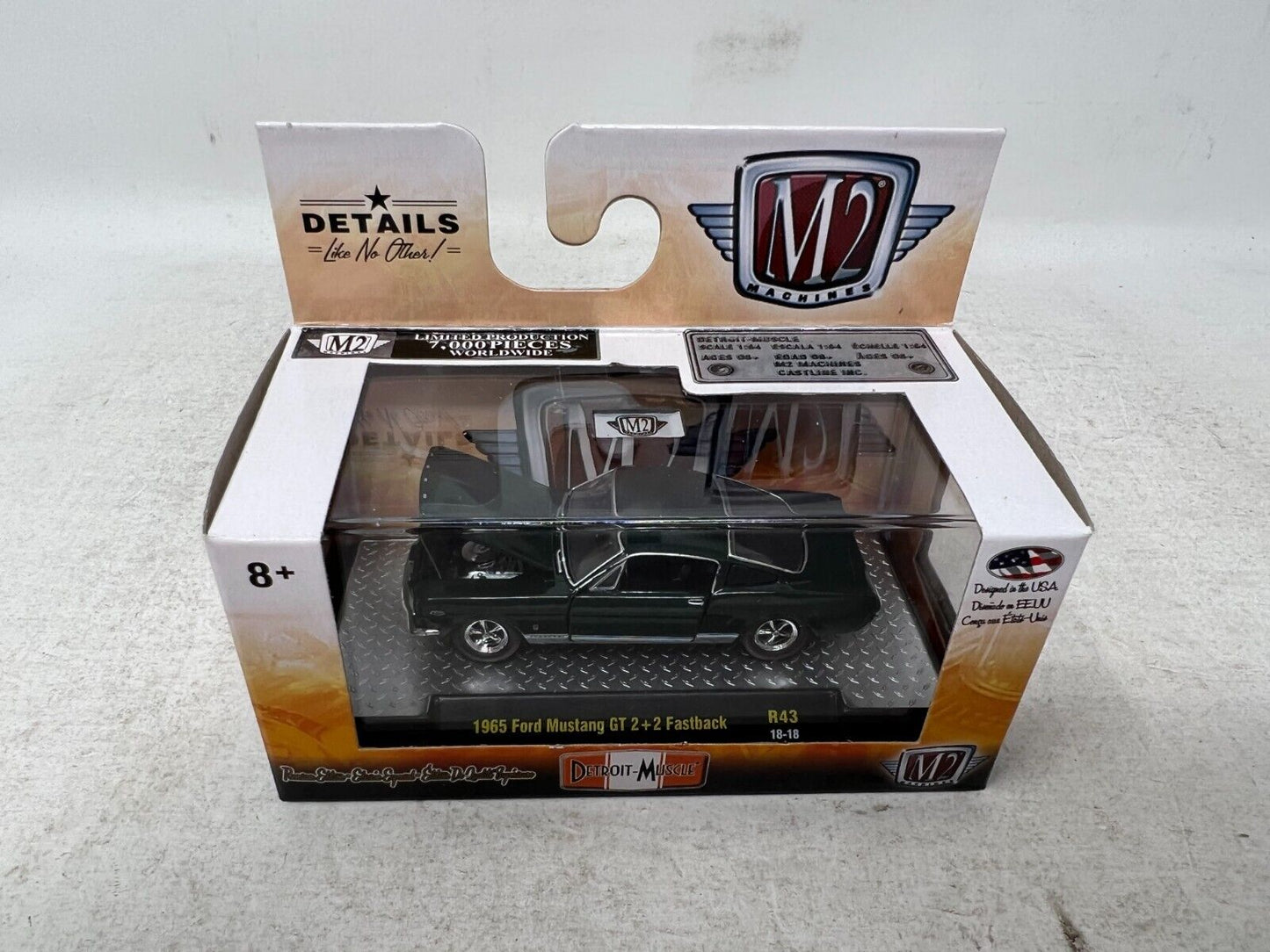 M2 Machines Detroit-Muscle 1965 Ford Mustang GT 2+2 Fastback R43 1:64 Diecast