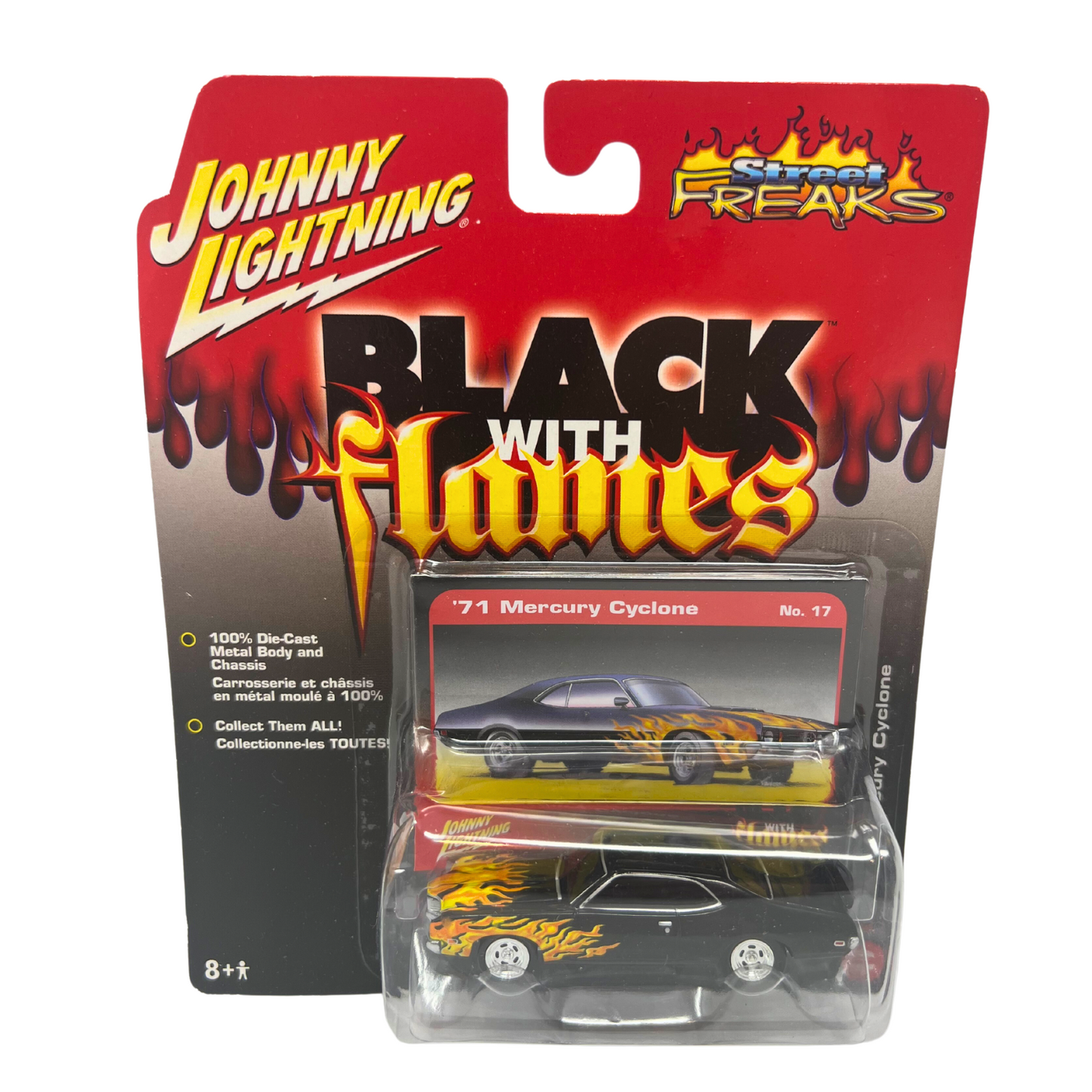 Johnny Lightning Black with Flames '71 Mercury Cyclone 1:64 Diecast