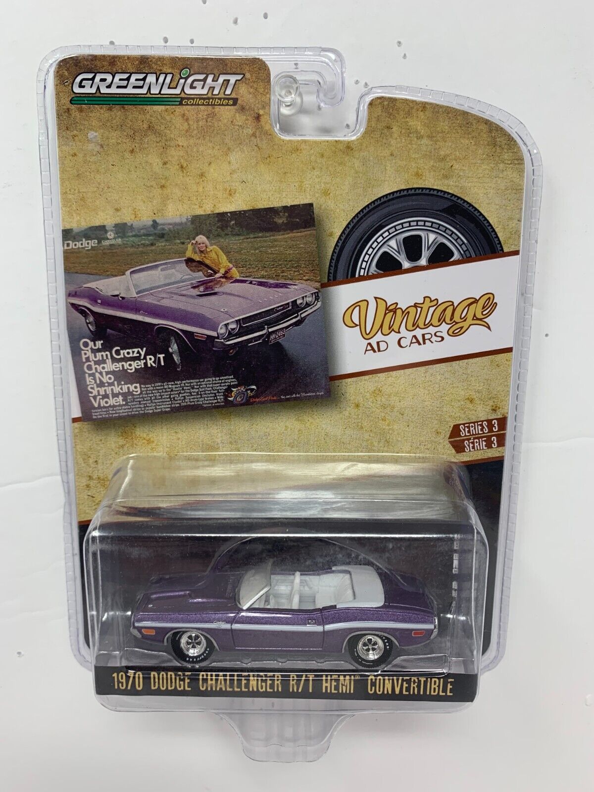 Greenlight Vintage Ad Cars 1970 Dodge Challenger RT Hemi 1:64 Diecast