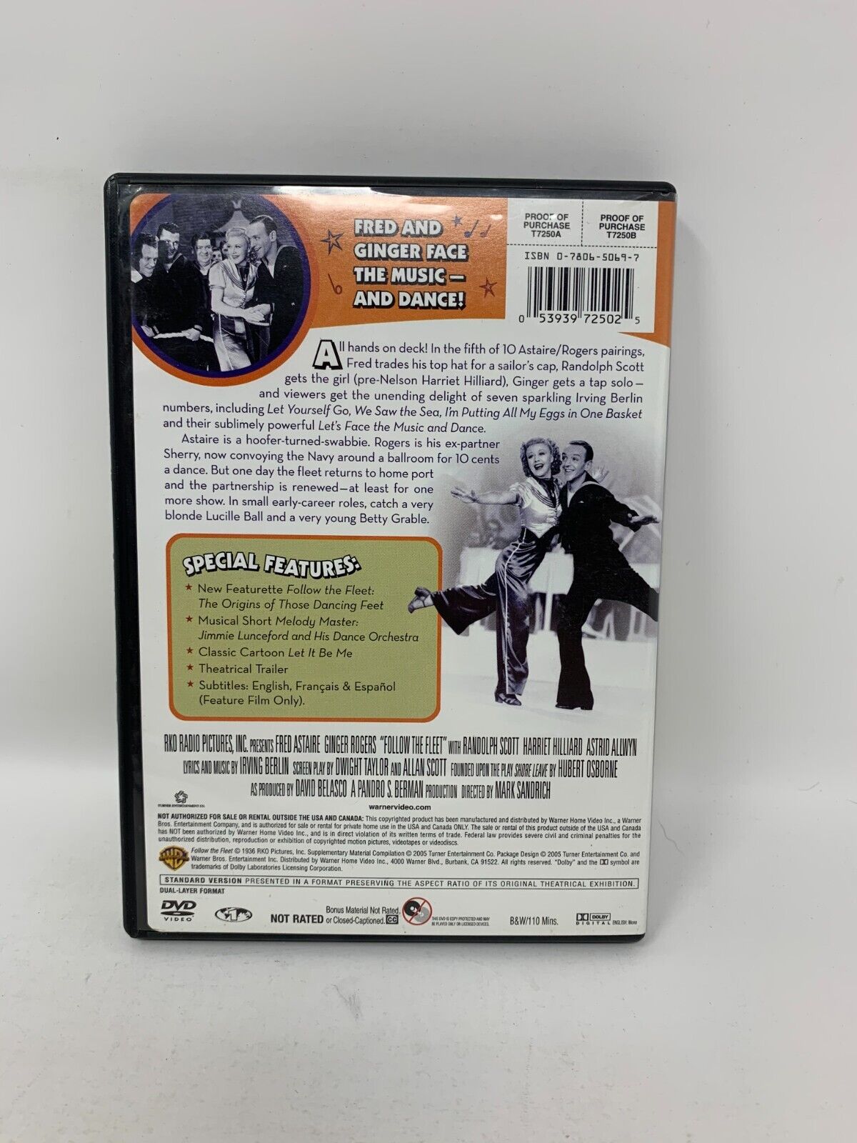 Follow The Fleet (DVD, 2005) Fred Astaire Ginger Rogers Music Good Condition!!!