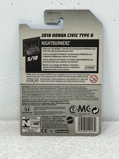 Hot Wheels Nightburnerz 2018 Honda Civic Type R JDM 1:64 Diecast Long Card