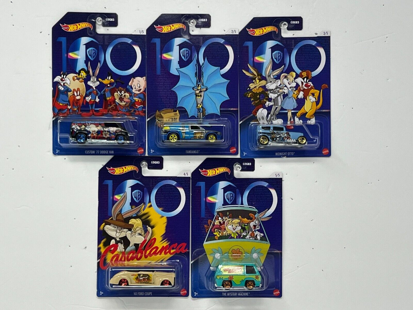 Hot Wheels Warner Bros 100th Anniversary 1:64 Diecast Complete Set of 5