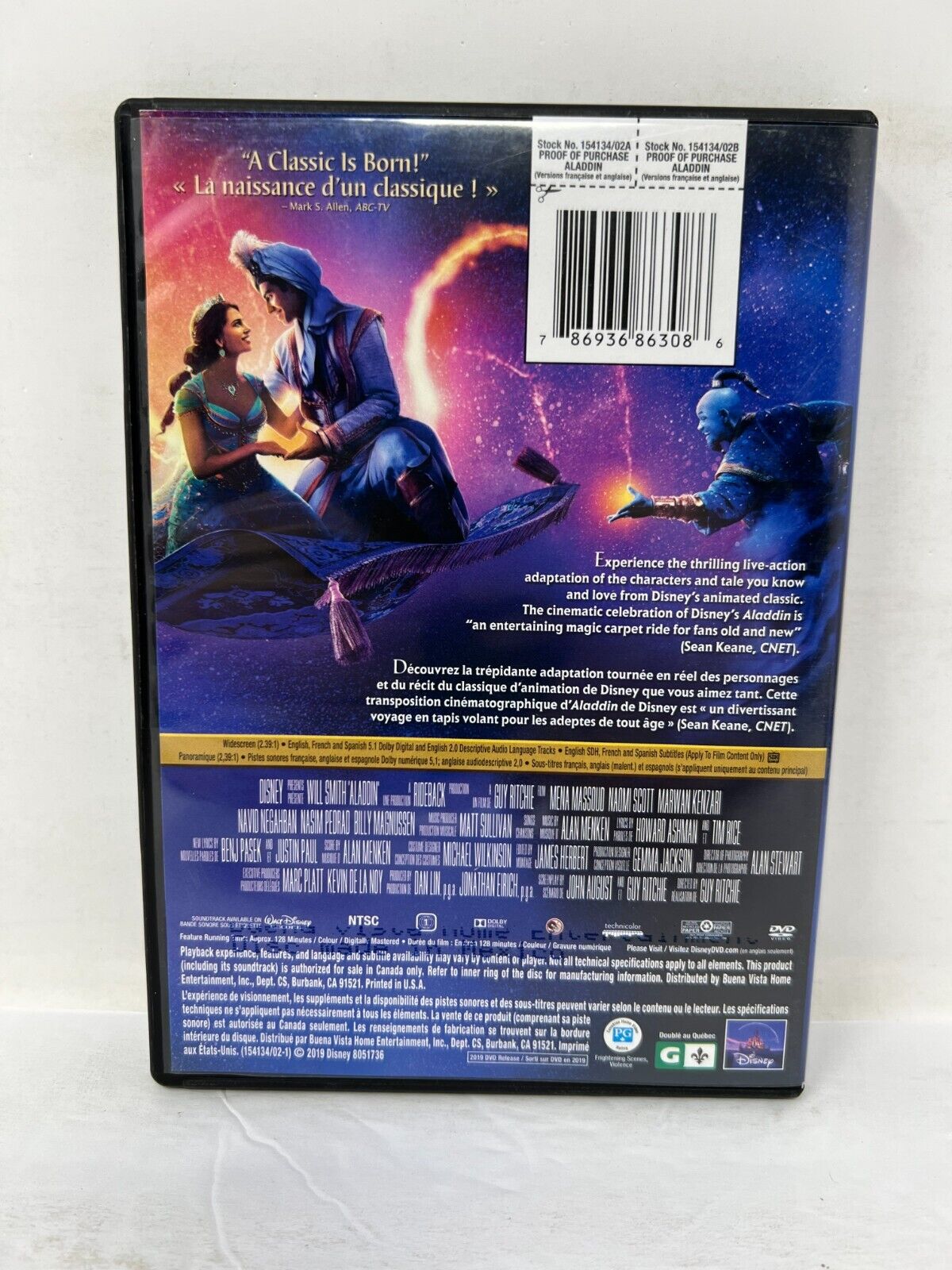 Disney Aladdin (DVD, 2019) Live Action Will Smith Good Condition!!!