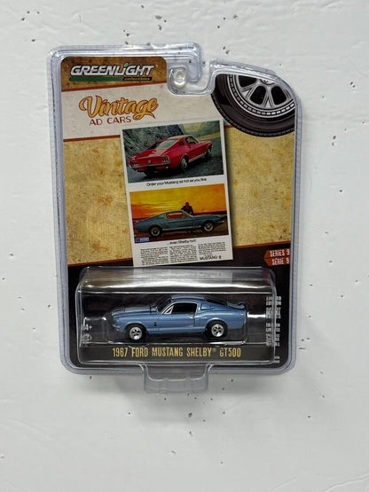 Greenlight Vintage AD Cars 1967 Ford Mustang Shelby GT500 1:64 Diecast