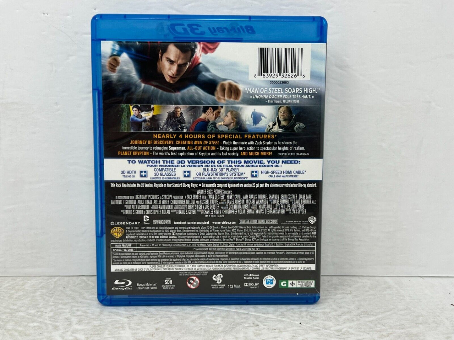 Man of Steel (Blu-ray 3D, 2013) Fantasy Henry Cavill Good Condition!!!