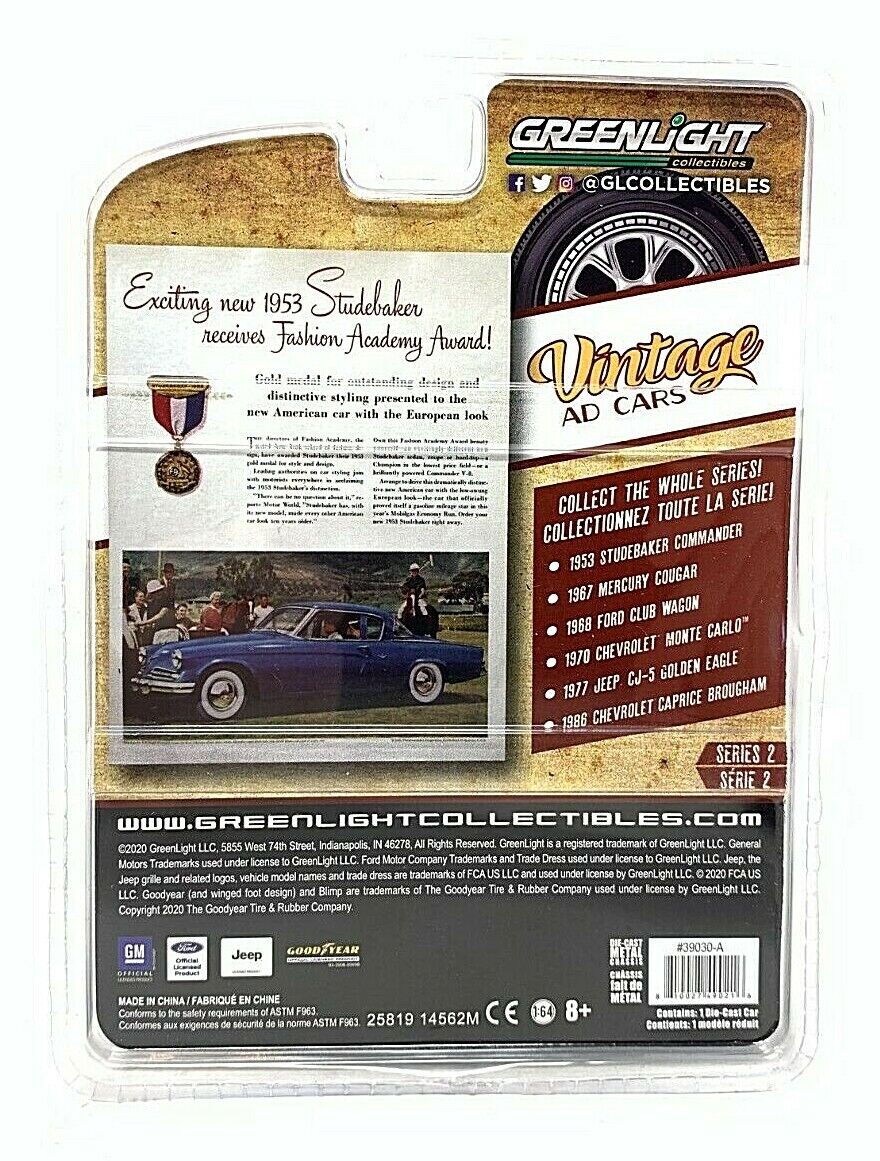 Greenlight Vintage Ad Cars Series 2 1953 Studebaker Commander 1:64 Diecast