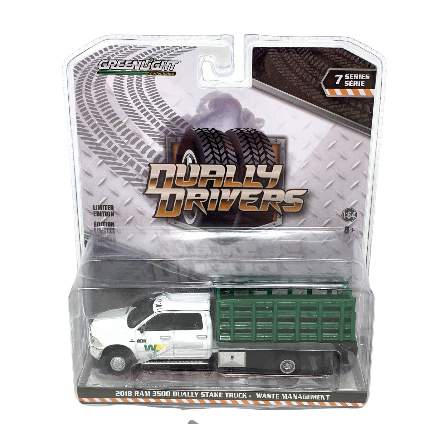 Greenlight Dually Drivers 2018 Ram 3500 Dually Stake Truck Waste 1:64 Diecast