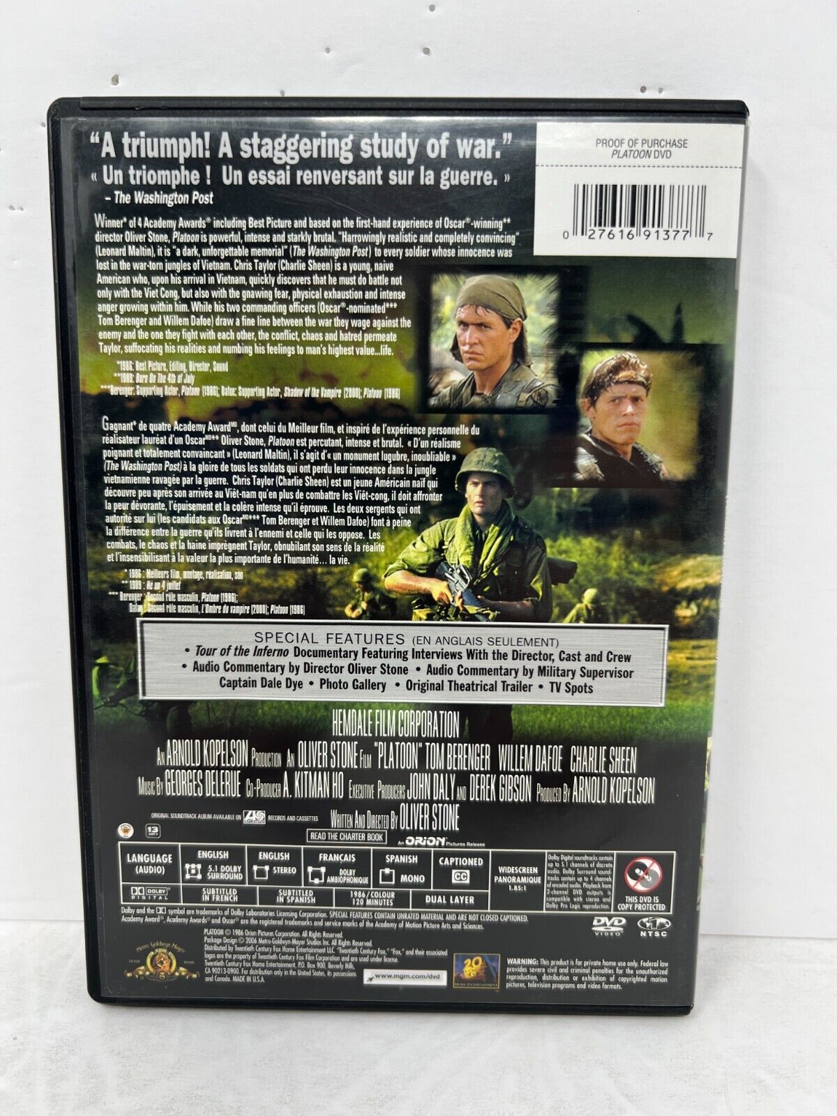 Platoon (DVD, 2006) Willem Dafoe Charlie Sheen War Good Condition!!!