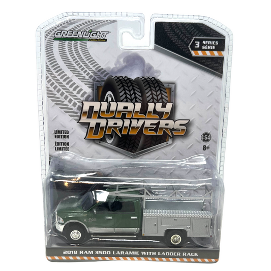 Greenlight Dually Drivers 2018 Ram 3500 Laramie with Ladder Rack 1:64 Diecast