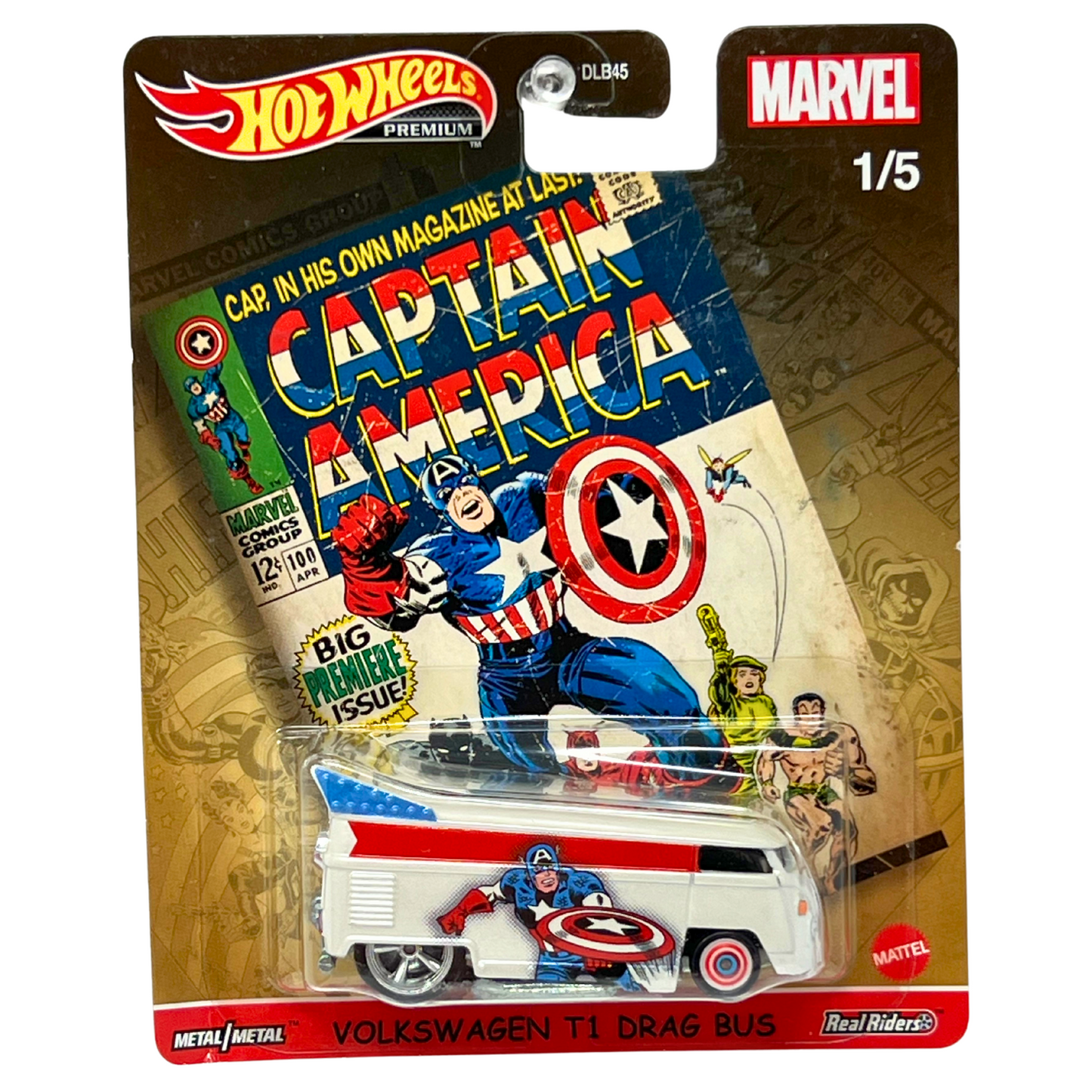 Hot Wheels Premium Marvel Captain America Volkswagen T1 Drag Bus 1:64 Diecast