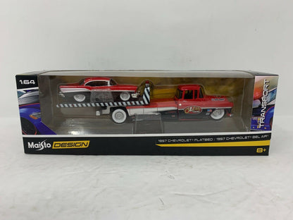 Maisto Design Elite Transport 1957 Chevy Flatbed 1957 Chevy Bel Air 1:64 Diecast