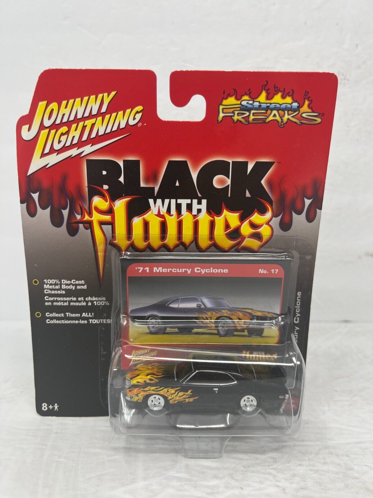 Johnny Lightning Black with Flames '71 Mercury Cyclone 1:64 Diecast