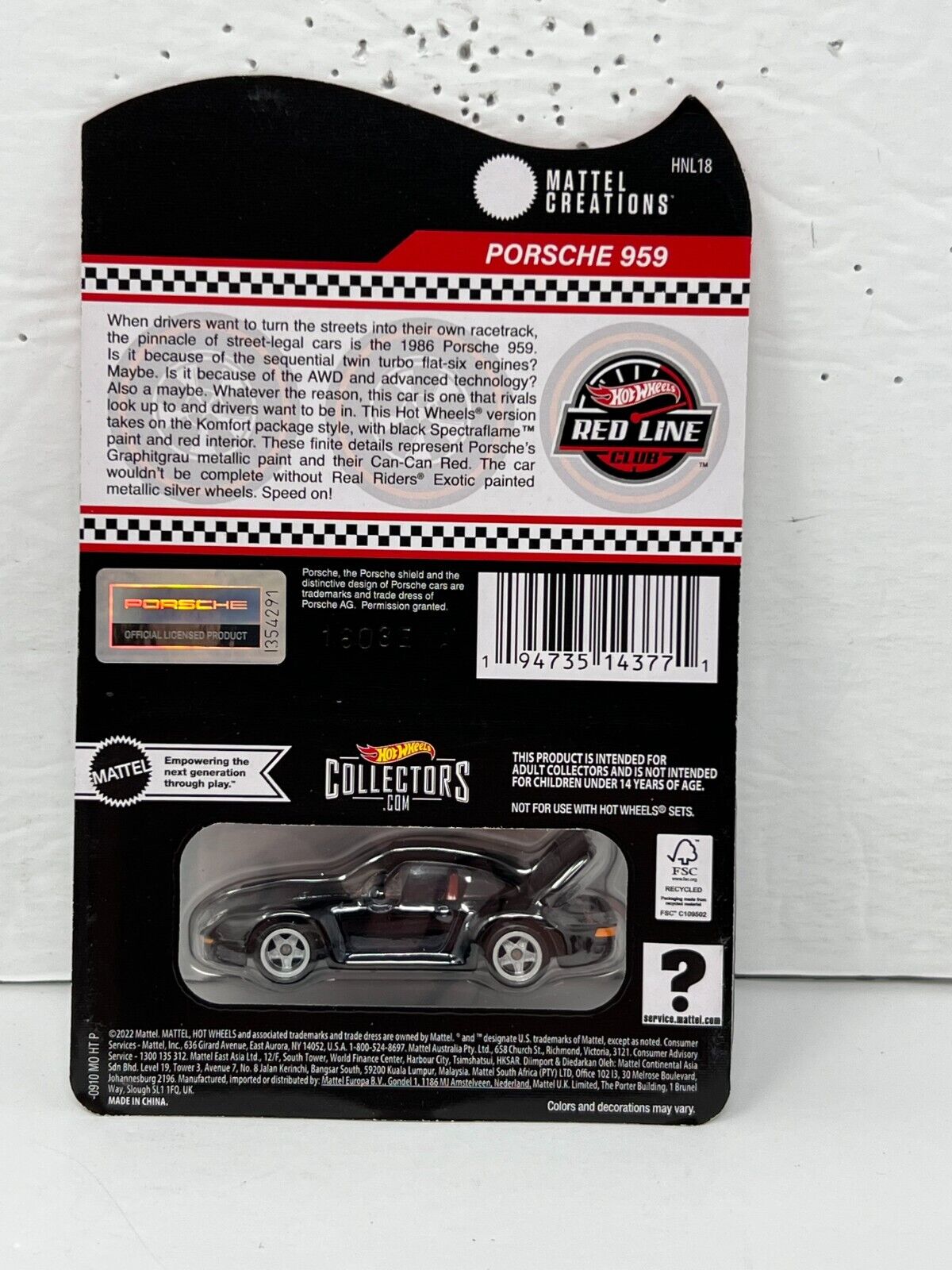 Hot Wheels RLC Red Line Club Porsche 959 1:64 Diecast