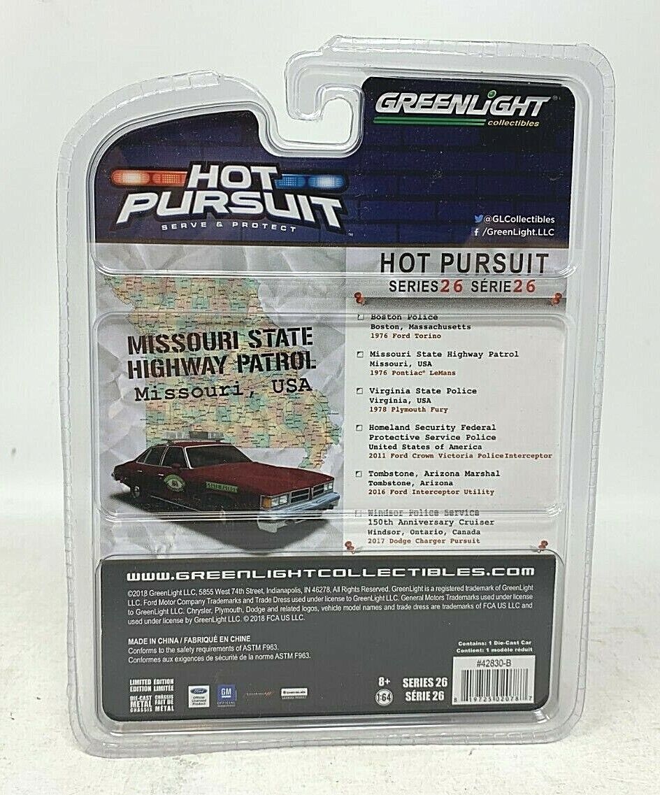 Greenlight Hot Pursuit Missouri Highway Patrol 1976 Pontiac LeMans 1:64 Diecast