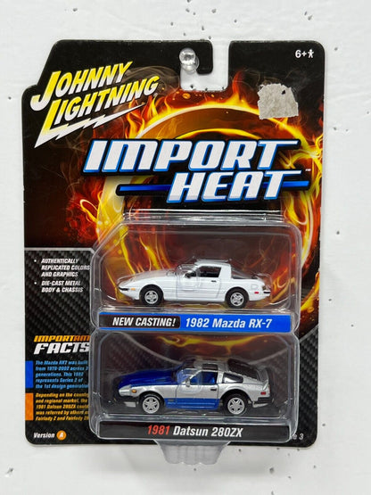 Johnny Lightning Import Heat 1982 Mazda Rx-7 & 1981 Datsun 280ZX 1:64 Diecast